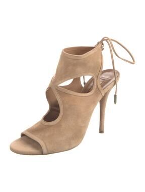 Aquazzura Sexy Thing Nude Beige Suede Cut-Out Heels Sandals Size 40.5